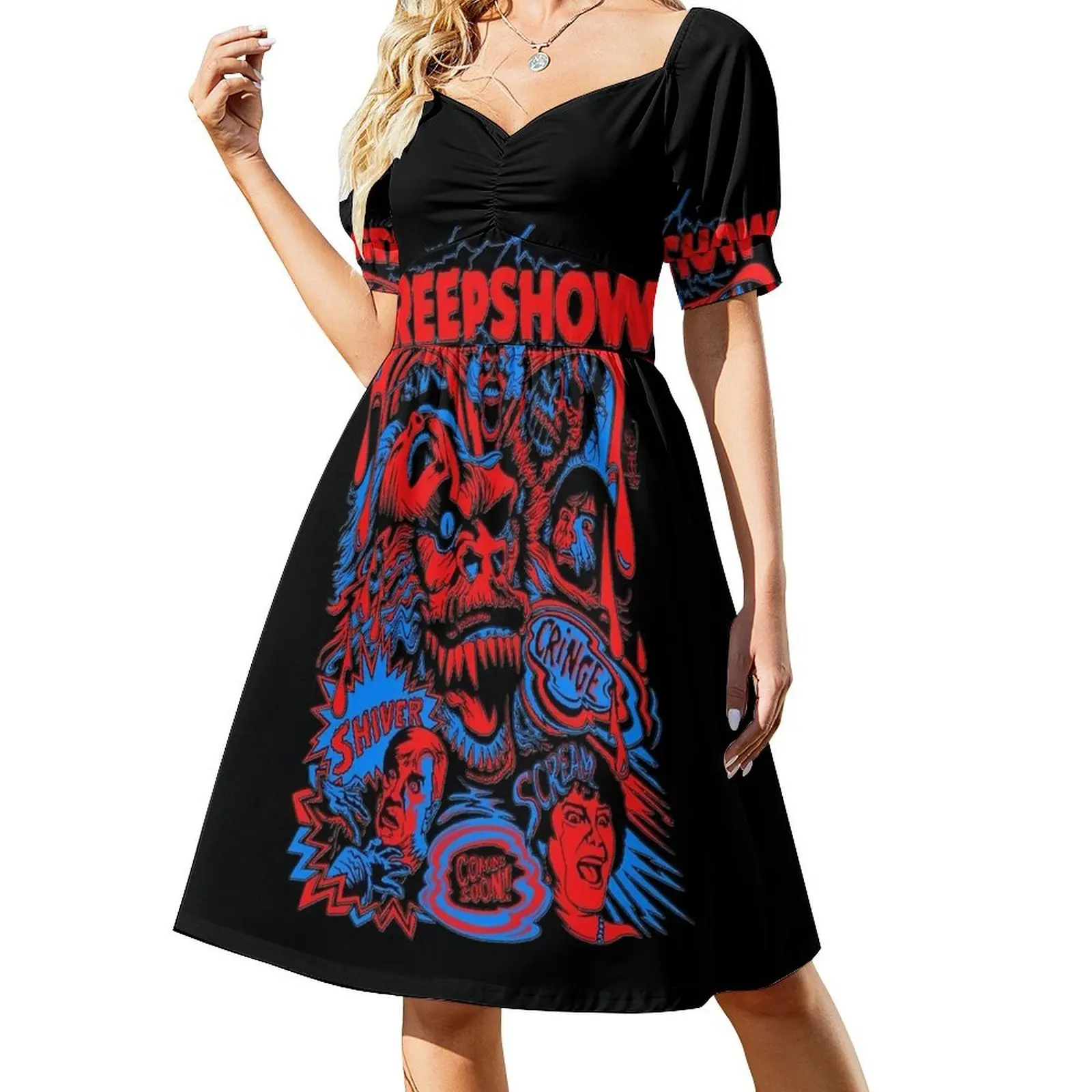 Creepshow Kurzarmkleid Sommerkleider Damen 2025, Kleid für Mädchen, Damenkleider für Damen 2025, Kleid