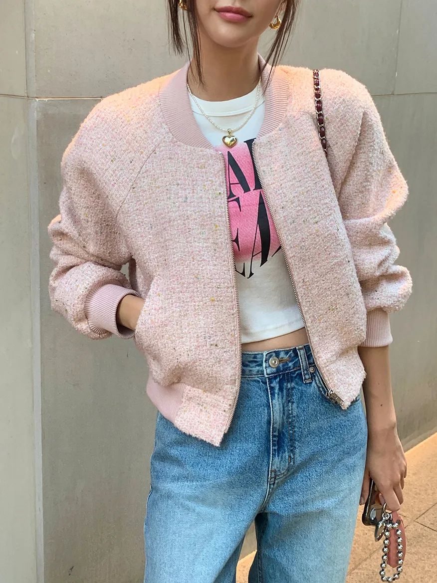 

Стильное зимнее короткое пальто для женщин: свободный крой, круглый вырез, молния, длинный рукав, утепленное, шерстяное, универсальное, для повседневной носки