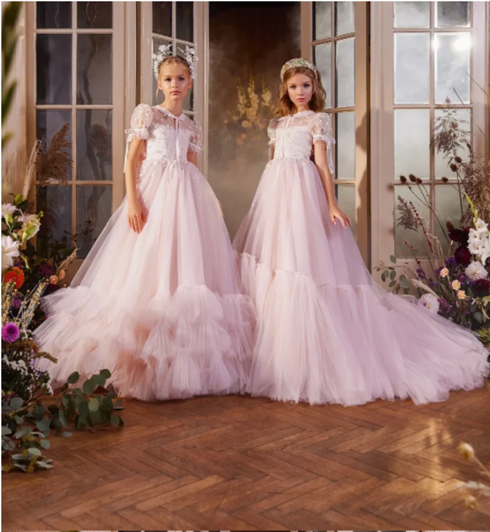 

Розовые платья для девочек на свадьбу, длинные, с аппликациями и пайетками, для дня рождения, свадебной вечеринки, без рукавов, детское, нарядное, вечернее платье