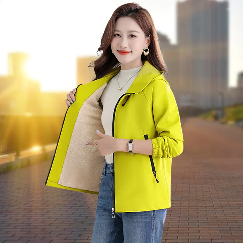 

Весенне-осенний женский плащ, новинка 2025 года, флисовая теплая повседневная короткая ветровка, топы с капюшоном, женская верхняя одежда Gabardina Mujer