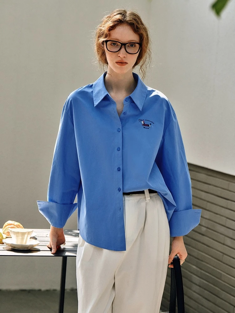 

OLrain Women's 100% Cotton Blue Versatile Long Sleeve Shirt Autumn 2025 Office Commuter Elegant Casual Top O57QC95950