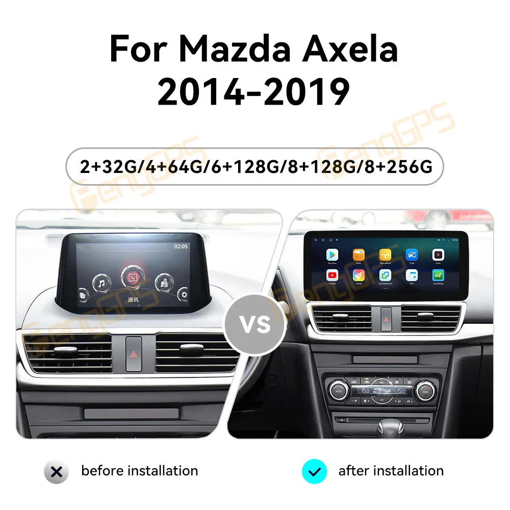 12.3 Inch Android 14 CarPlay Car Radio For Mazda Axela 2014-2019 Touch Screen Multimedia Player GPS Navigation Head Unit DSP BT