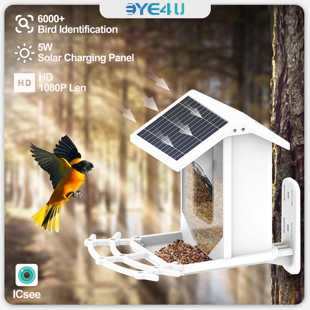 Intelligent Bird Feeder Camera 1080P Outdoor Wireless WIFI Solar AI Bird Identification IP Cam Two-Way Audio Night Vision Alexa