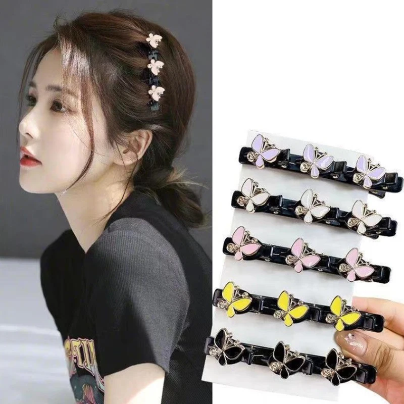 Sparkling Crystal Stone Braided Hair Clips Double Bangs Braided Barrettes Hairpins Women Girls Headwear Hair Styling Accessories