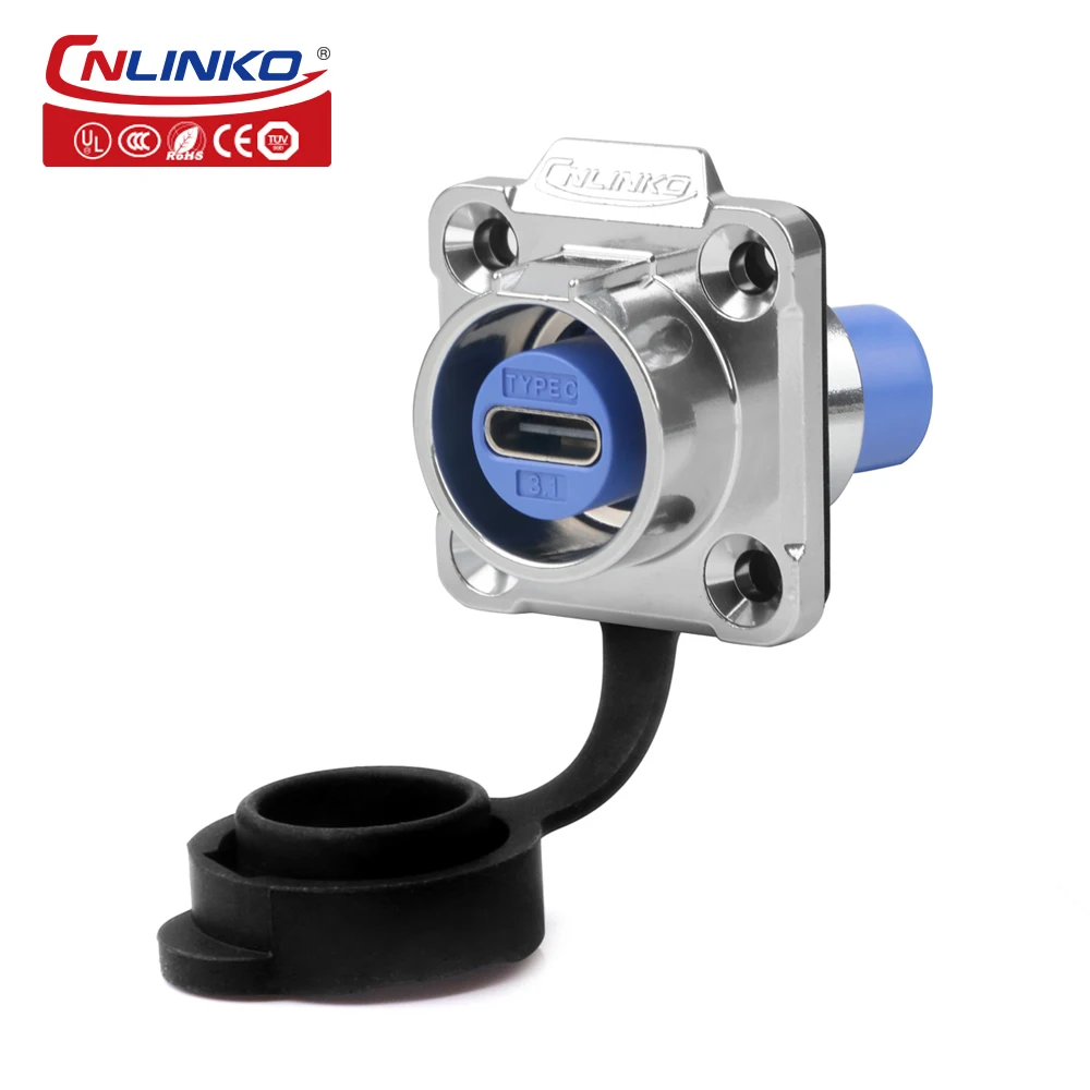 CNLINKO LP16 Waterproof Type-C USB 3.1 5A Female Socket Jacks Panel Mount USB C Connector for Fast Charging Data Transfer 10Gbps