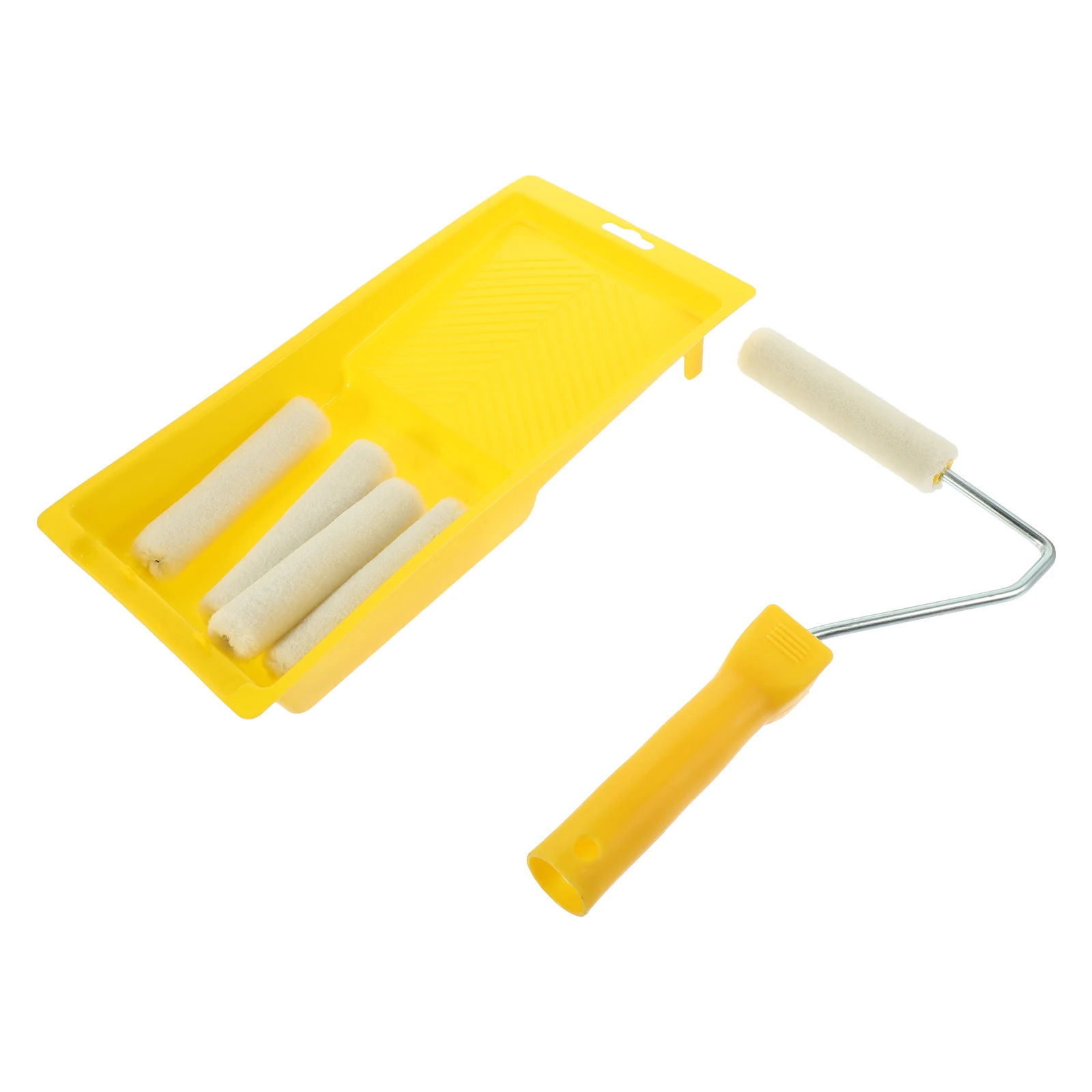 

7 Pieces Paint Tool Kit 4 Inch Wool Roller Short Hair Brush Plastic Tray Sponge Painting Wall Decor Drywall Roller