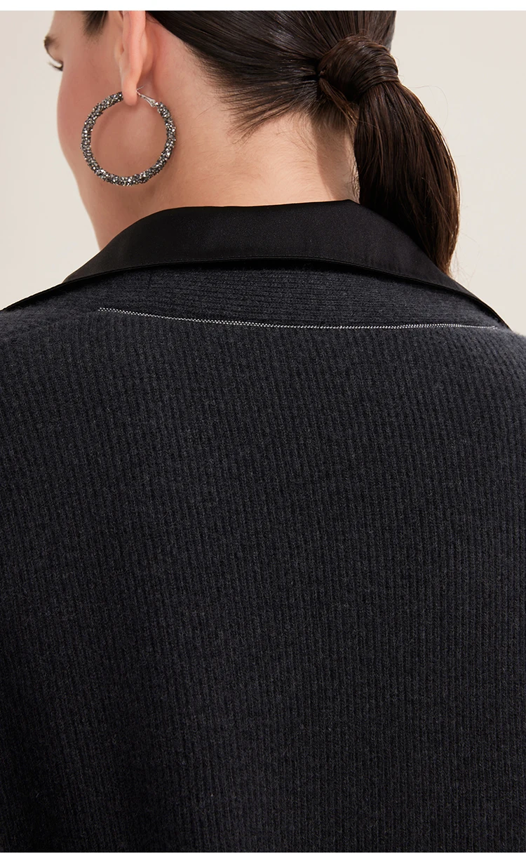 BD4521254 Damen Woll-Cardigan Pullover Seidenhemd Mehrlagig V-Ausschnitt Offen Vorne Langarm Strickoberteil Herbst Winter Alltag – Detail 5
