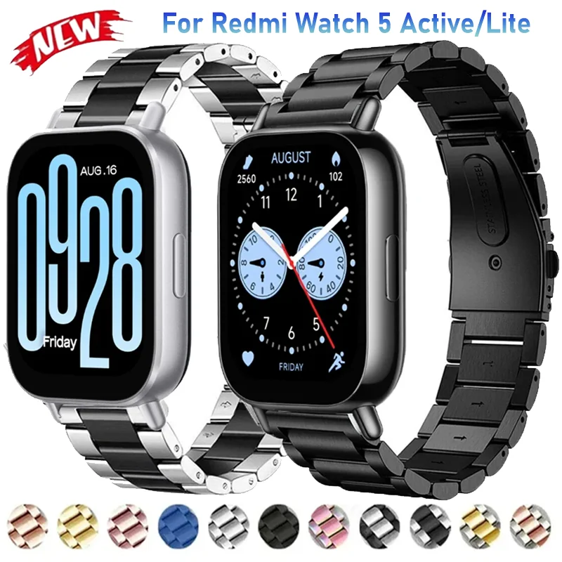 Edelstahlarmband für Redmi Watch 5 Active, Metall, bequemes modisches Armband für Xiaomi Redmi Watch 5 Lite, Herren und Damen, Correa
