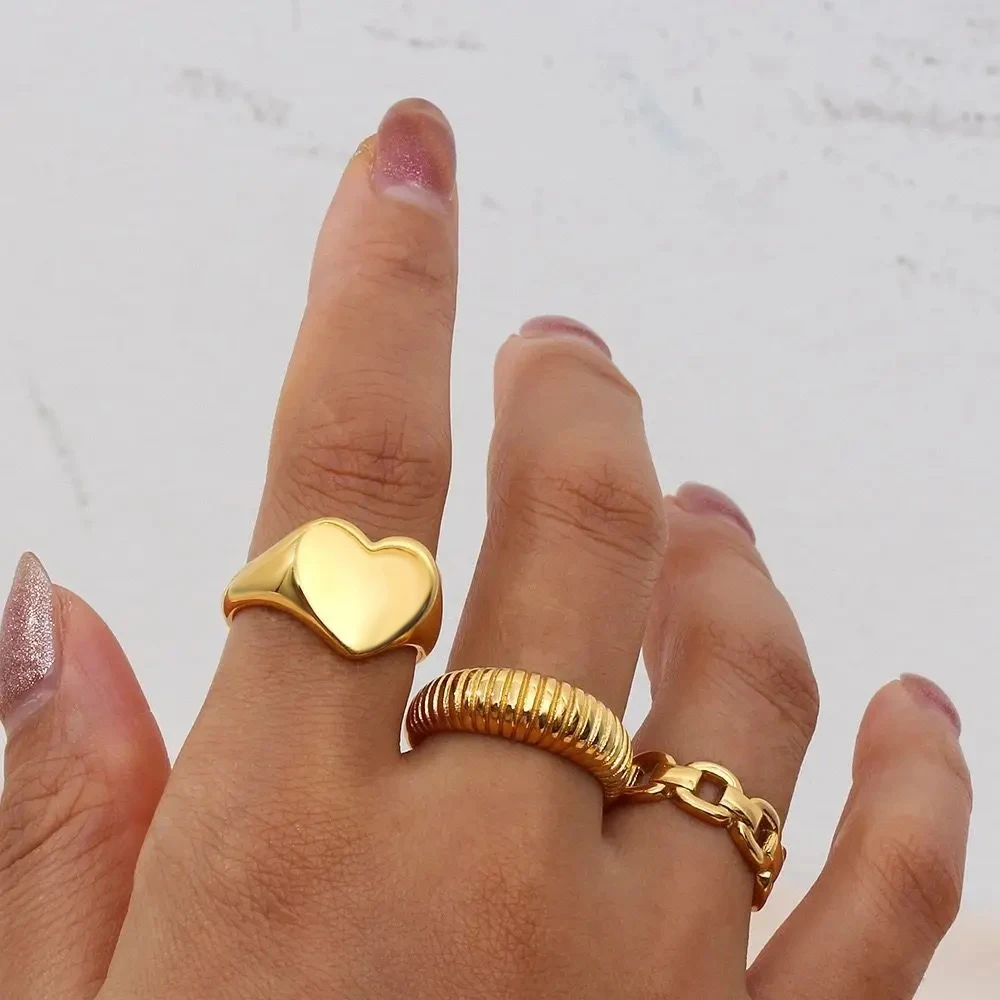 Cute Heart Roung Rings for Women Stainless Steel Simple Golden Silver Color Geometric Finger Vintage Fishion Excellent Quality