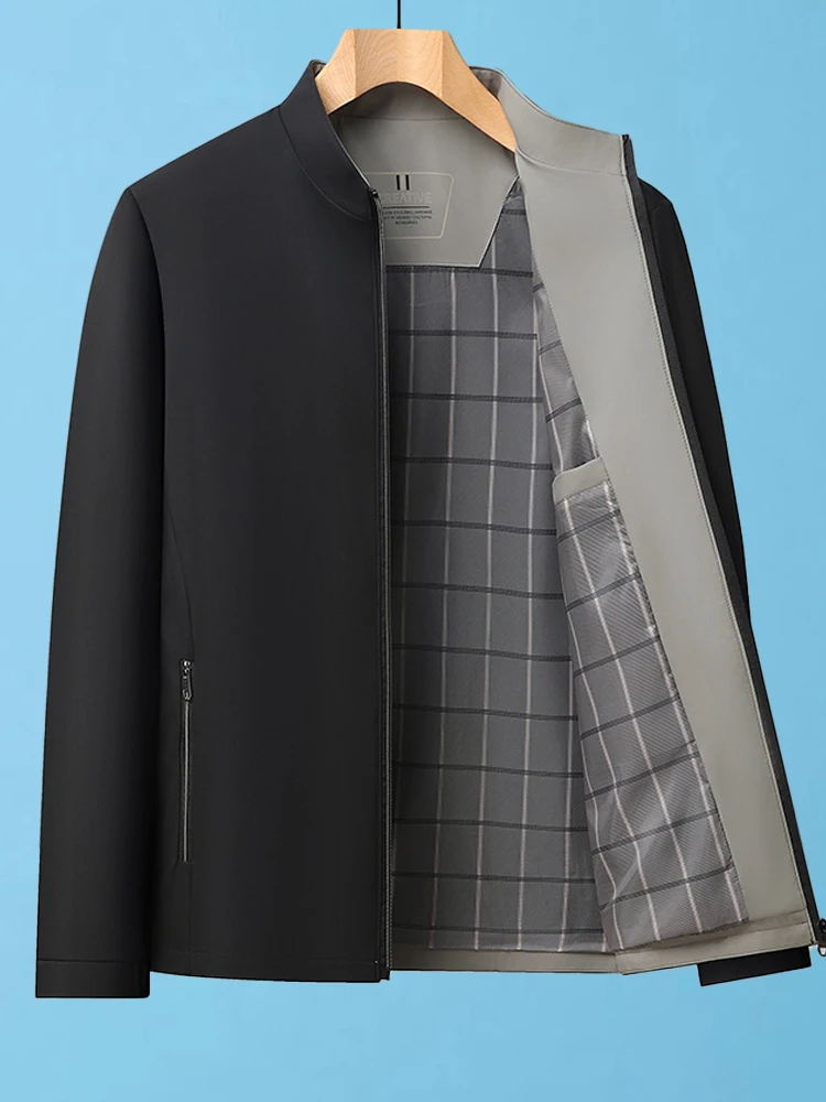 

Spring Autumn Casual Sle Men's Jaet Dad Clothes Middle-Aged Busin Leisure Stand Collar Coat andpa's Wardrobe entials