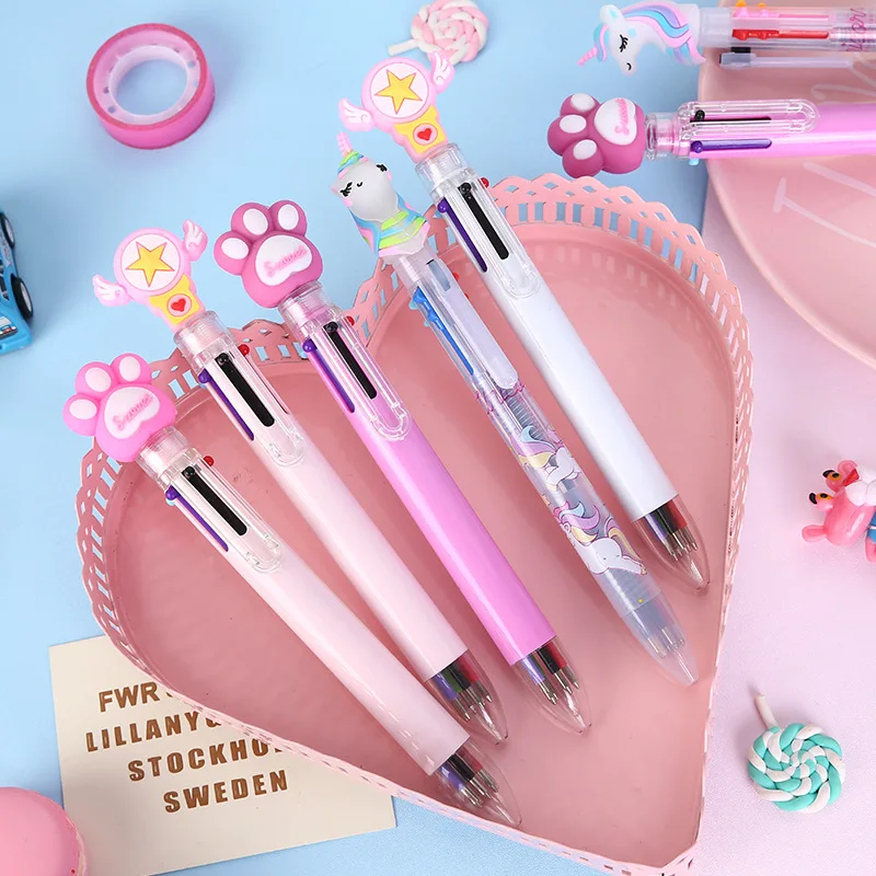 

10Pcs/Lot Creative Six-color Ballpoint Pen Cute Unicorn Pony Pig Swan Student Press Colored Ballpoint Pen for Journaling School