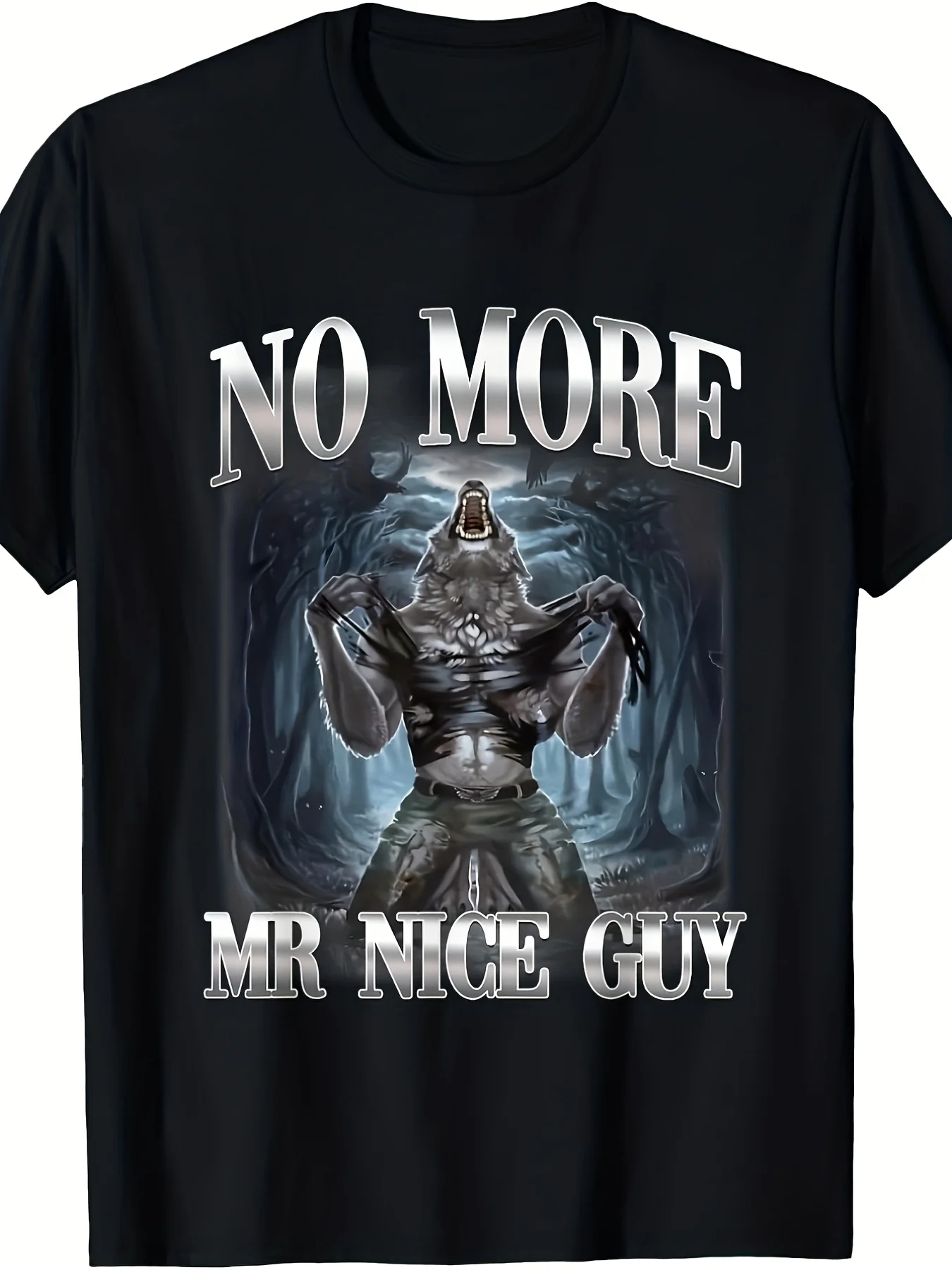 Men's No More Mr Nice Guy Alpha Wolf Ironic Meme TShirt Print Wolf Graphic Casual Streetwear Tee for Parties Gym Casual Attire Funny Statement Shirt for Men AllSeason Fit Party OutfiRetro Casual Short-sleeved T-shirt