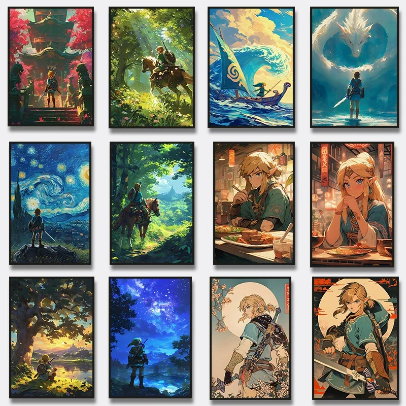 Tears of The Kingdom Eat Ramen with Horse Game Poster Video Game Z-Zelda2, peinture sur toile, impression, cadeau, décoration de chambre moderne