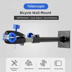 Heavy Duty Bicycle Wall Mount Telescopic 30KGs Load Repair Stand 360° Rotation Cycle Parking Service Bracket W/ Expansion Bolts