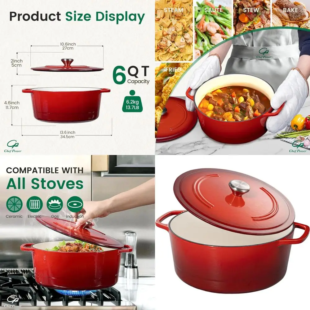 

6-Quart Enameled Cast Iron Dutch Oven, Ideal for Bread Baking, Braising, Stews, and Roasting, Oven-Safe, Gradient Red Finish