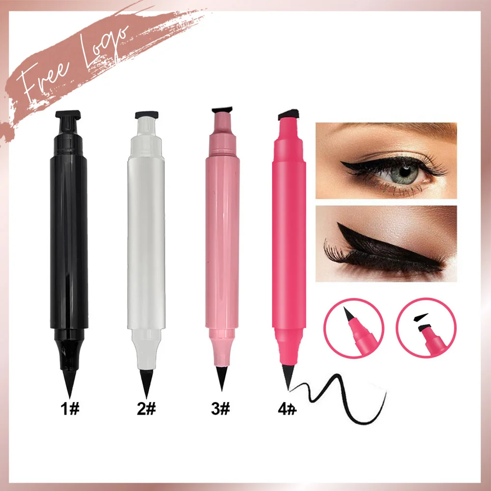 2 in 1 Liquid Wing Stamp Eyeliner Waterproof Makeup Winged Eye Liner Pencil Black Customized Logo Double Head Seals Pens Beauty