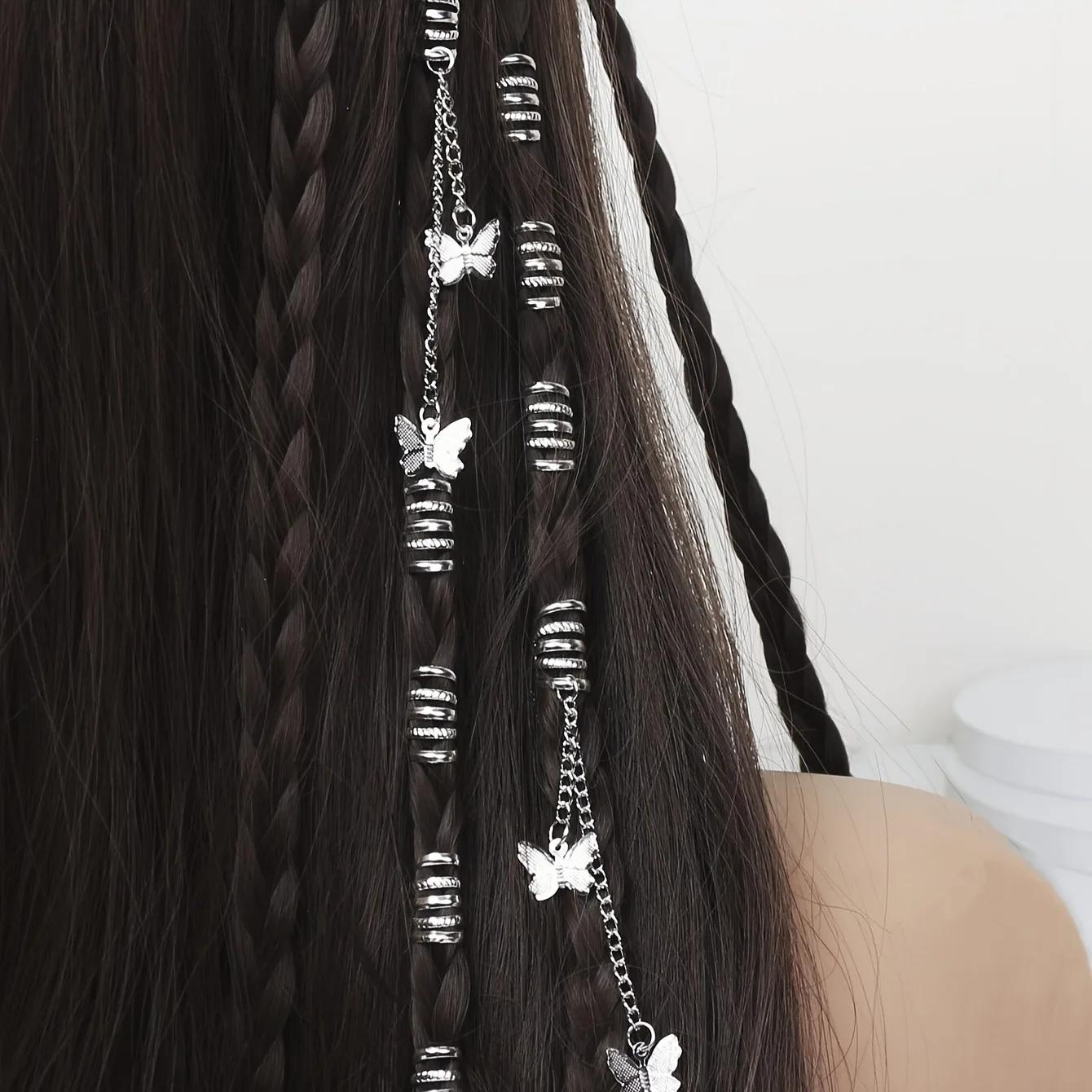 12pcs Hippie Style Butterfly Tassel Hair Beads and Rings for Girls Dreadlock Hair Accessories Loc Hair Jewelry for Braids