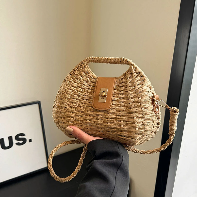 Knitting Solid Thread Personality Crossbody Bags Metal Lock Shell Shoulder Bags 2024 Hot Sale Hand Bags for Women Bolso De Mujer