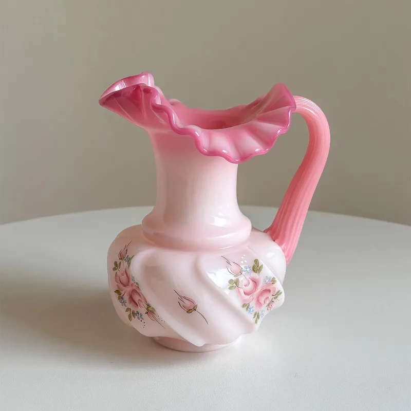 [Boutique] Cream powder hand-painted rose medieval vase water jar