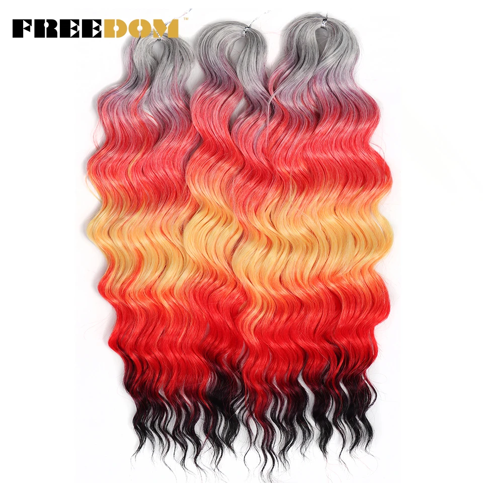 VRIJHEID Synthetische krullende vlechthaarextensies 24 inch/60 cm lang diep golvend twist gehaakte vlechten haar ombre bruin regenbooghaar