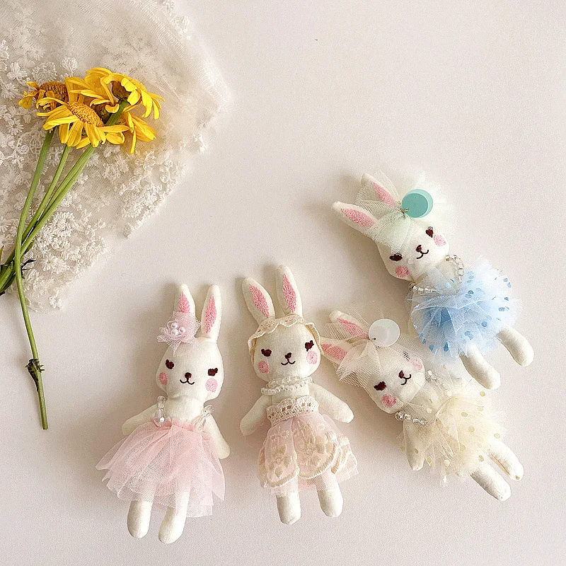 

12pcs Boutique Cute Stuffed Rabbit Hairpins Cartoon Bunny Tulle Skirt Barrettes Princess Headwear Hair Accessories for Girls