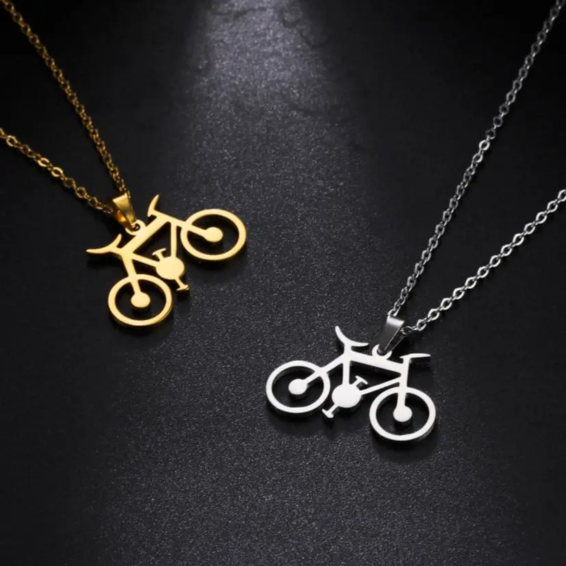 Jeshayuan Personality Bicycle Pendant Charm Necklace Necklace For Women Stainless Steel Gold Color Choker Chain Necklace