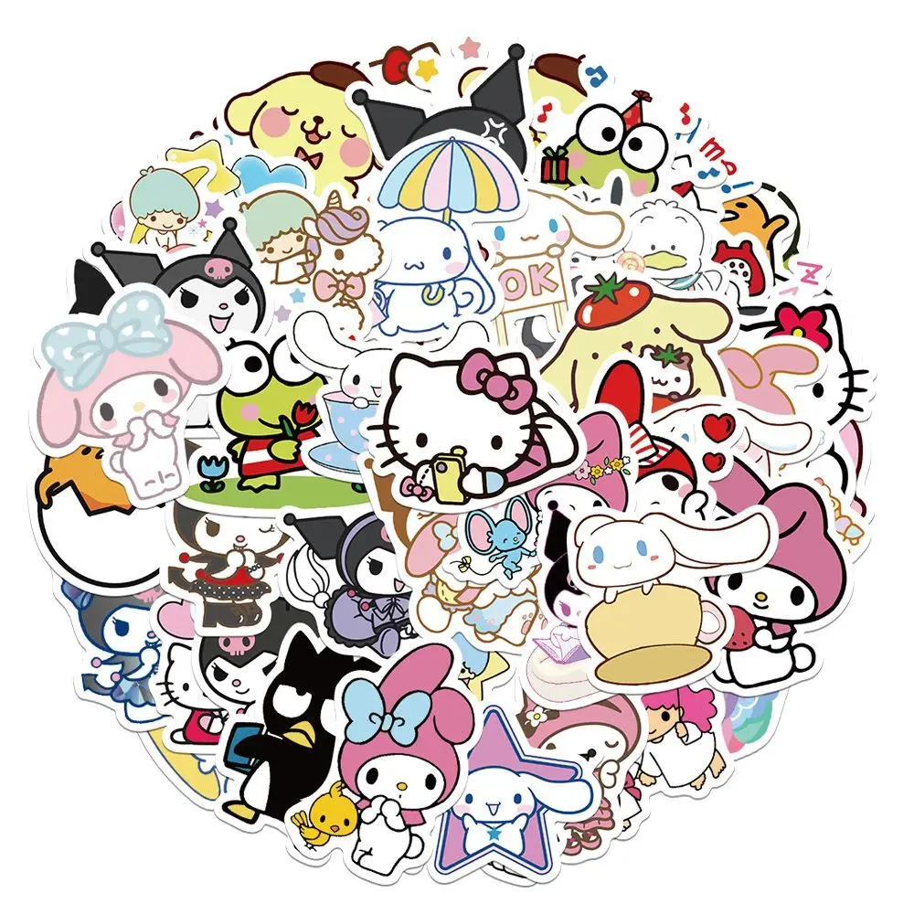 100 Sheets Cartoon Anime Sanrio  Stickers Kuromi Melody Cinnamoroll  Waterproof Sticker Lovely Decorate Hand Accounting