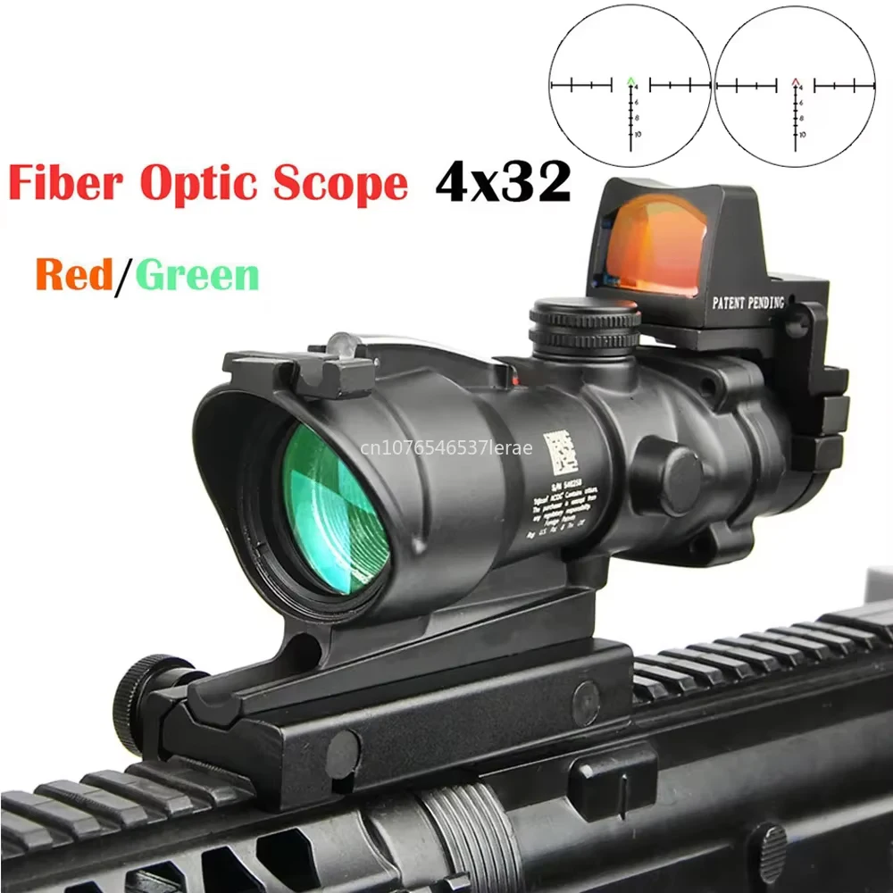 Réplica de fibra óptica Real 4X32 de alta calidad, retícula grabada de vidrio Chevron iluminada con punto rojo y verde para mira de Rifle 5,56/2,23