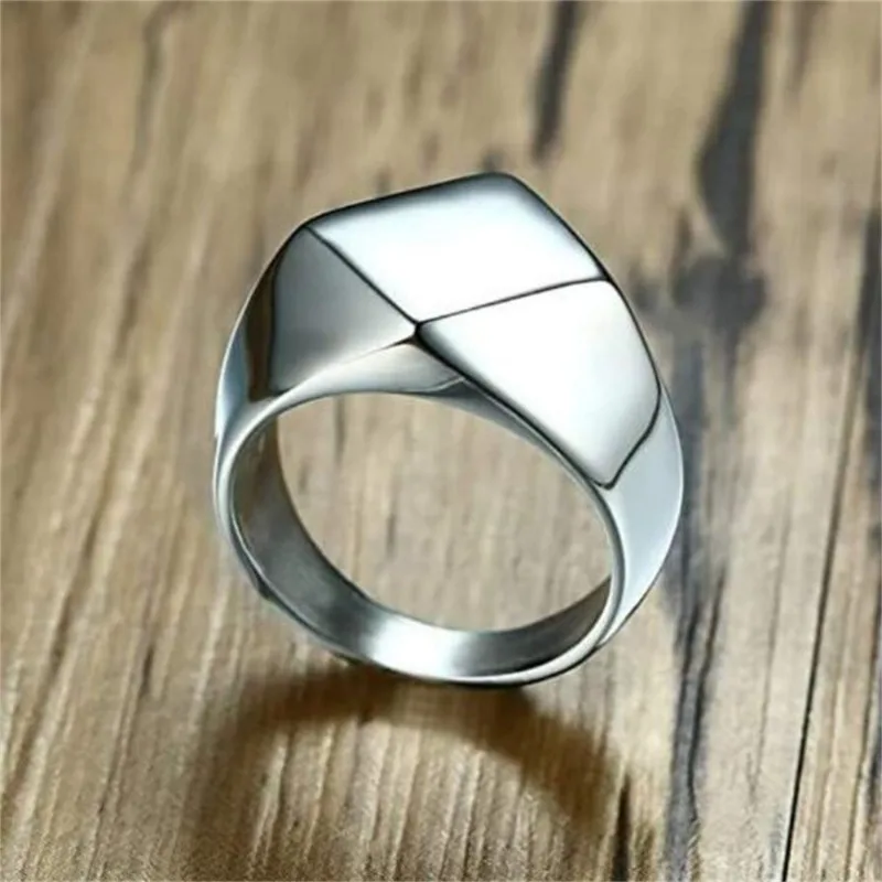 New Men's Ring Quadrilateral Smooth Plain Simple Casting Retro Personality Trend Popular Casual Luxury Party - Image 3