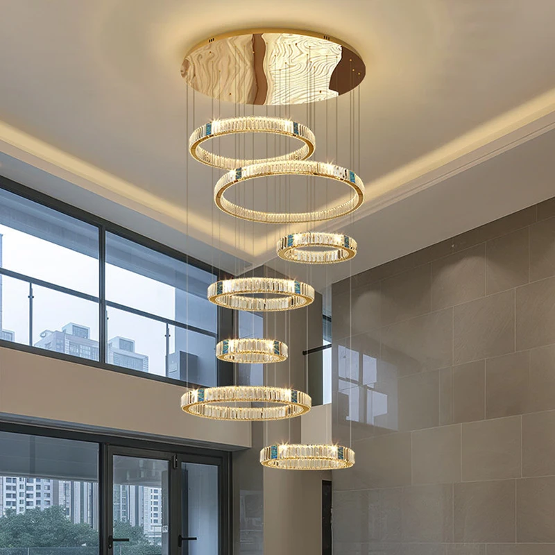 Modern style home living room crystal chandelier, staircase-style chandelier, indoor lighting ceiling lamp, pendant LED chandeli