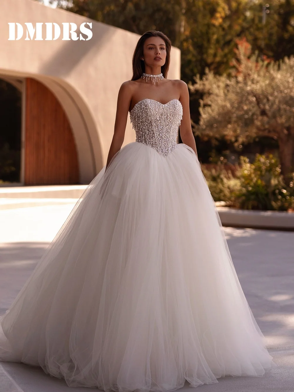 

Luxurious Sweetheart Wedding Dresses Elegant Pearl Bridal Gowns Classic Sleeveless Floor-Length Wedding Gowns Vestidos De Novia
