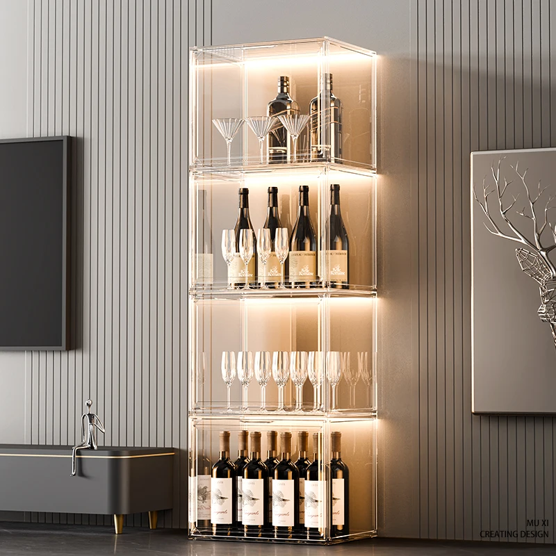 Transparent Partitions Bar Cabinet Shelves Living Room Mobile Wine Cabinet Glass Nordic Multifunctional Vitrina Club Furniture