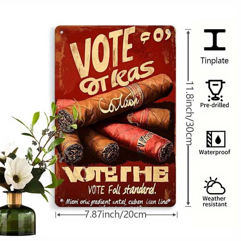 Vintage Cigar Theme Metal Sign, with Red Background and Eye-Catching Cigarette Pattern & 