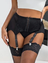 Sexy Stocking Belt Black Thin Lace Mesh Garter Belt Widen Straps Seven Hook and Eye Hot Women Lingerie Suspenders for Stockings