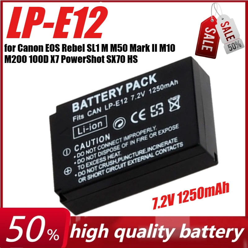 

7.2V 1250mAh LP-E12 Battery for Canon EOS Rebel SL1 M M50 Mark II M10 M200 100D X7 PowerShot SX70 HS Camera