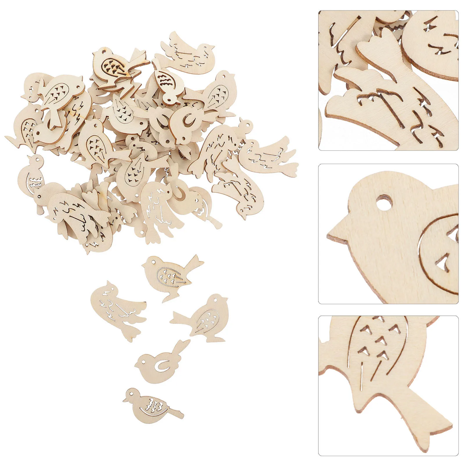 

50Pcs Bird Wood Craft Unfinished Wooden Slices DIY Cutouts Hanging Decor Wedding DIY Wooden Piece