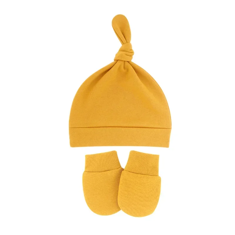 Newborn Baby Hat with Gloves Autumn Winter Warm Cotton Kids Beanies Stuff Children Accessories Infant Nightcap 0-6 Months Babies