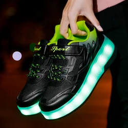 Children's Roller Skates Boys and Girls Two Wheeled LED Luminous Sports Shoes Outdoor Kids Skate Shoes Casual Sneakers Child