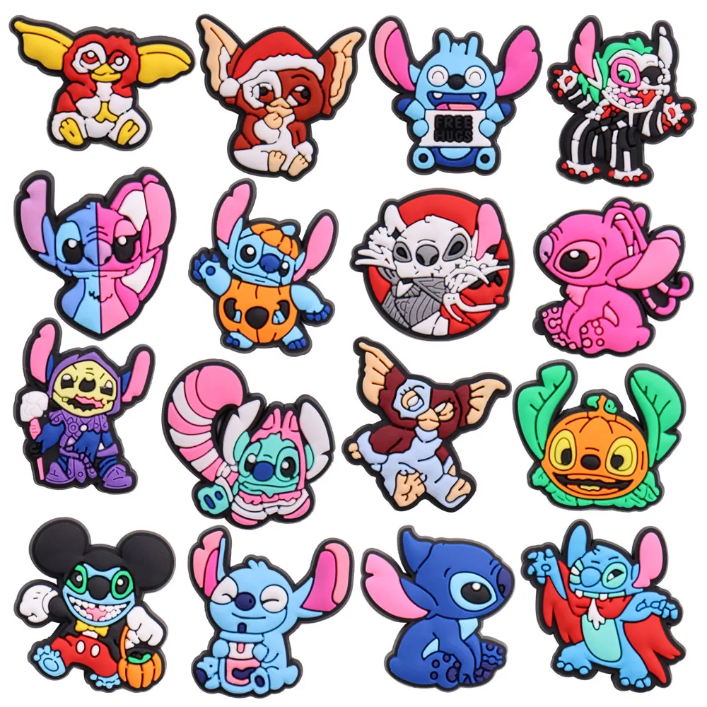 1-16PCS Cartoon Miniso Disney Stitch PVC Shoe Charms Sandals Shoes Decoration Garden Shoes Button Accessories DIY Bracelets