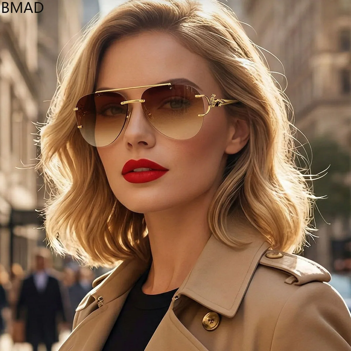 Designer Sunglasses Women UV400 Protection Sunscreen Sunglasses Rimless Sunglass Vintage Oculos Summer Accessories Glasses Gafas