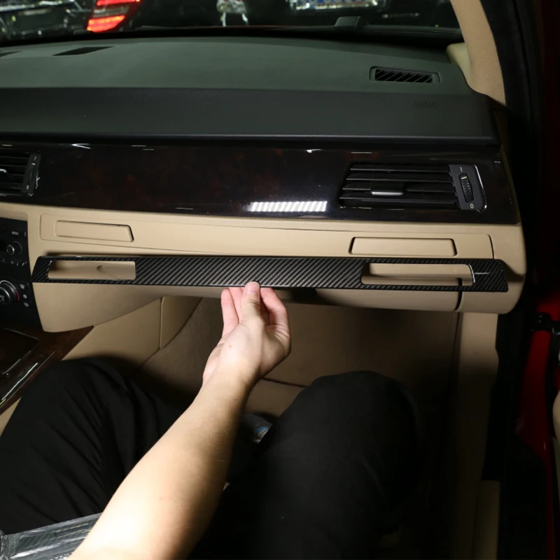 For BMW 3 Series E90 2005-2012 Co-Pilot Tea Cup Holder Decoration Bright Strips Interior Modification ABS Carbon Fiber Pattern L