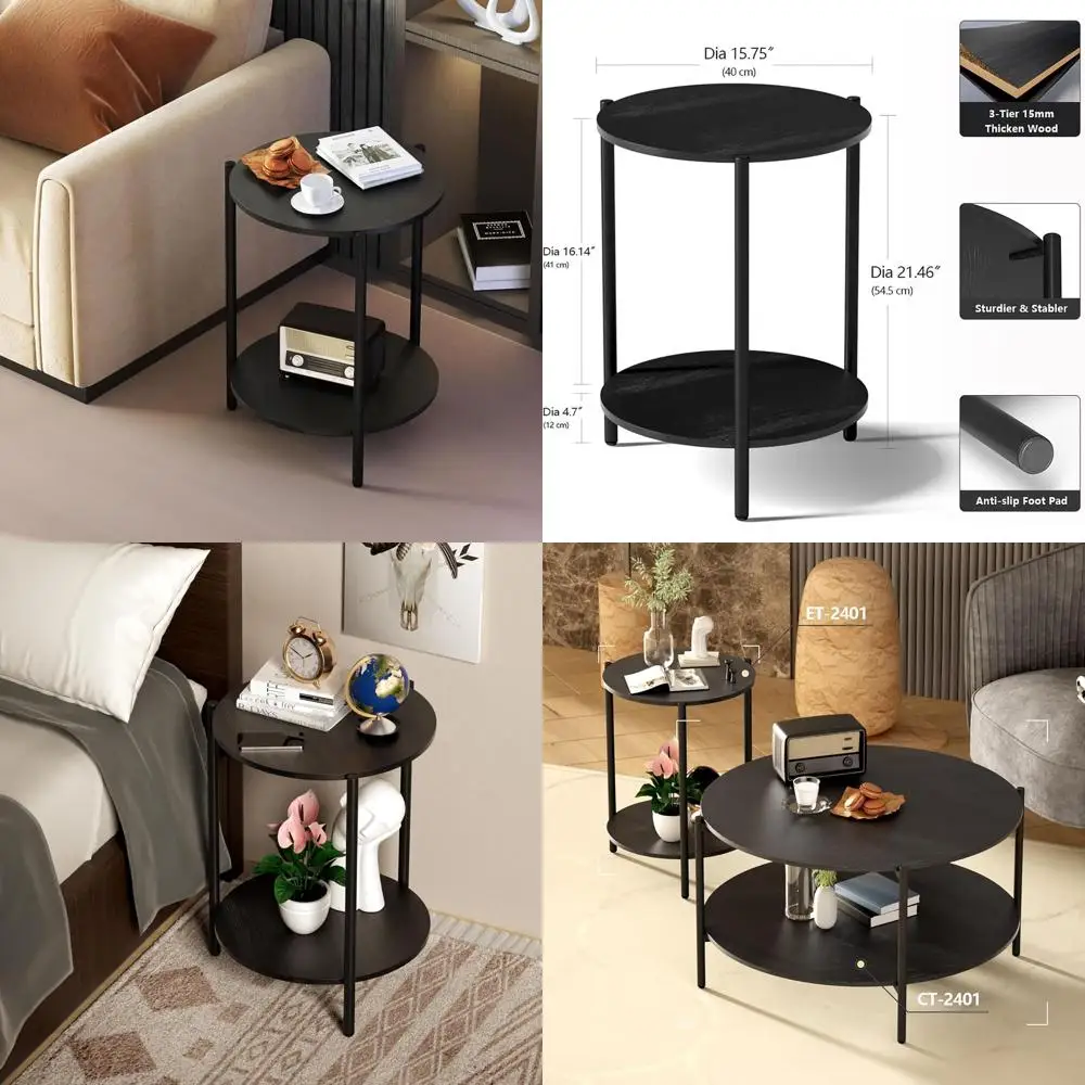 

Двухуровневый деревянный столик в деревенском стиле с местом для хранения вещей для небольших помещений, идеально подходит для гостиных, спален и балконов.