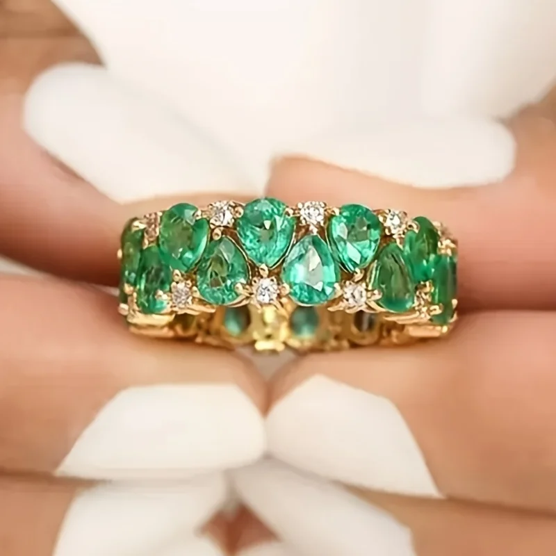 Verlobungsring für Damen, funkelnder grüner Zirkonia-Ring, klassisches Design, eleganter Bankett-Hochzeitsring, Schmuck