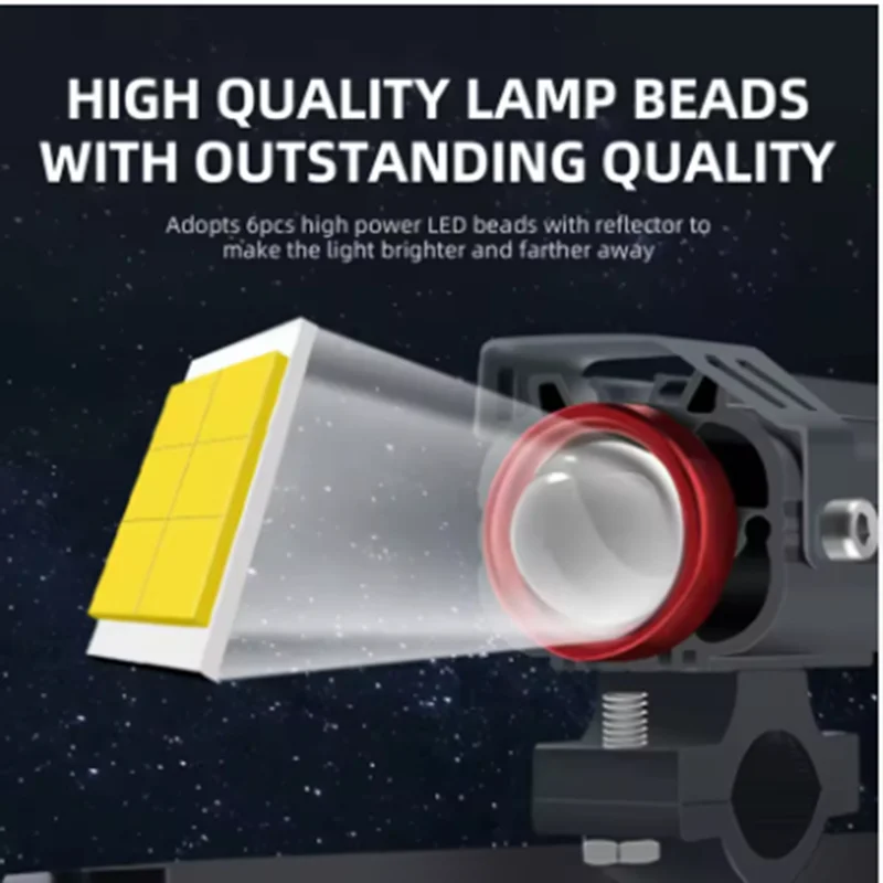 【 12-80V Universal 】 Motorcycle LED Headlight Bulb Car Modification Handsome Fish Eye Projection Lens Dual Color Headrest