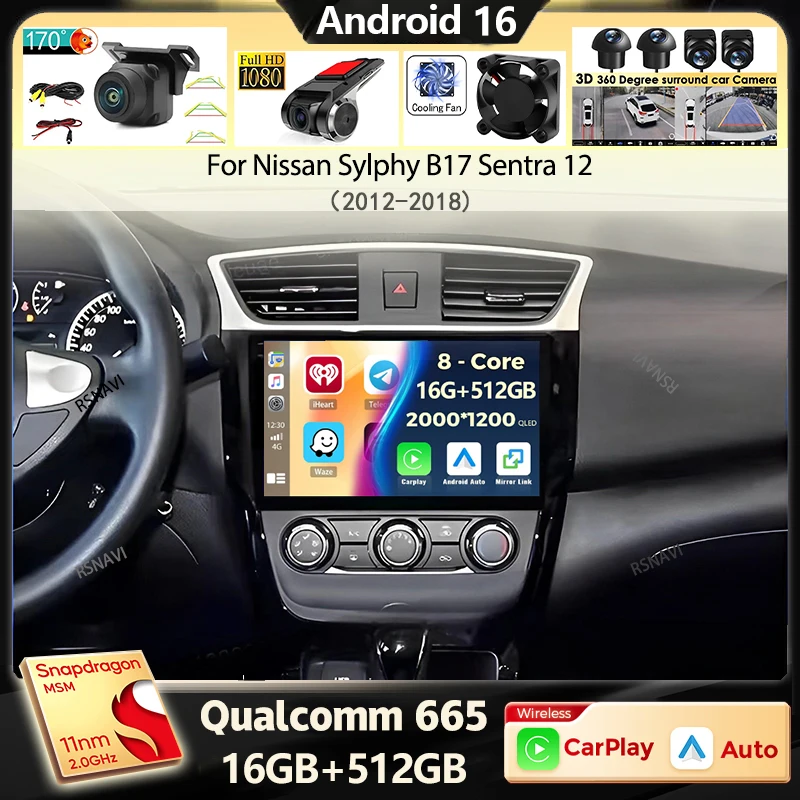Android 16 Carplay Auto Car Radio For Nissan Sylphy B17 Sentra 12 2012 2013 2014-2018 Multimedia Player Video Stereo 2din 4G GPS