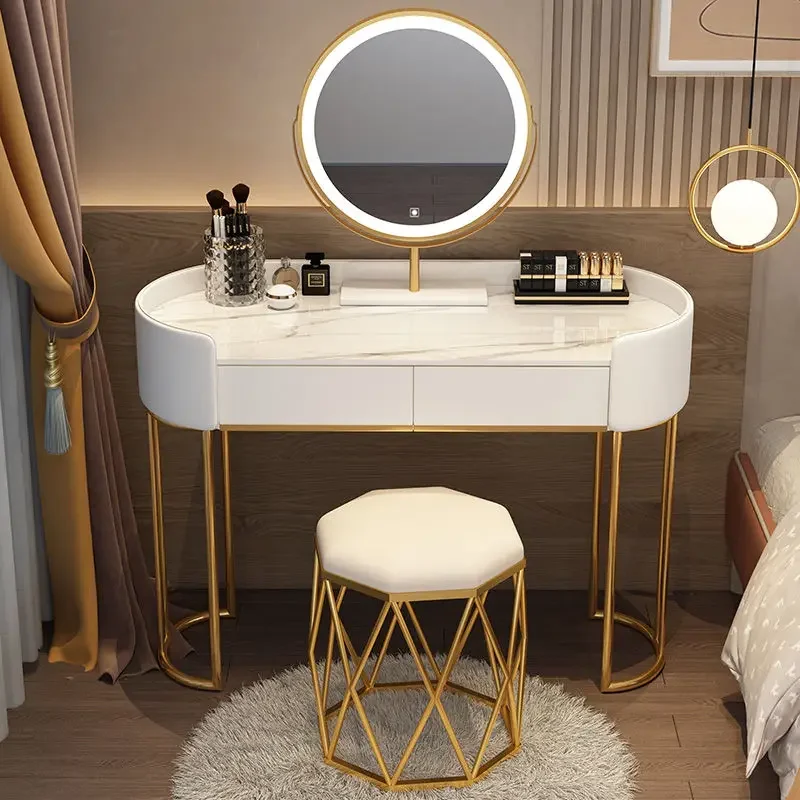 LED mirror Dressing Table Three levels of brightness adjustment with Drawers Bench Vanities for Bedrooms Modern Simplicity