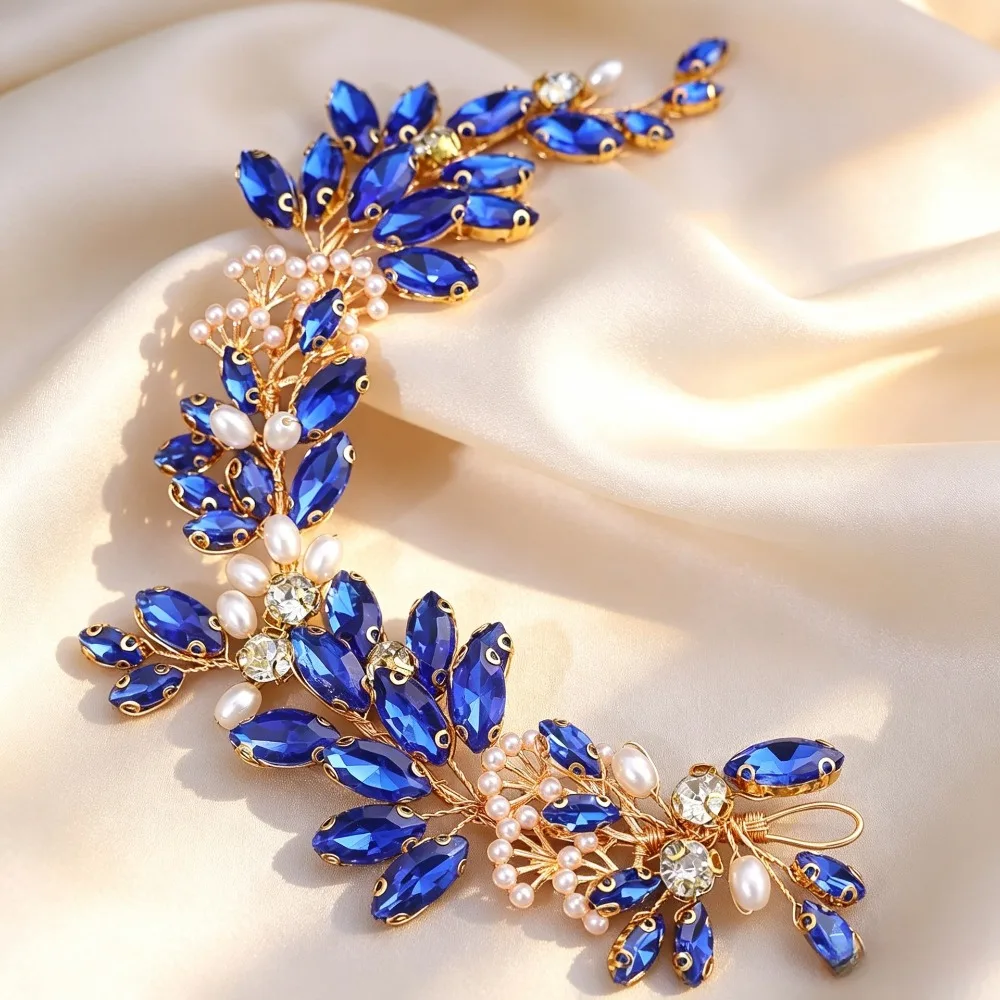 Romantic Flower Rhinestone Headbands Crystal Decorated Handcrafted Handmade Hairband Pearl Embellished Hair Jewelry Women Gift