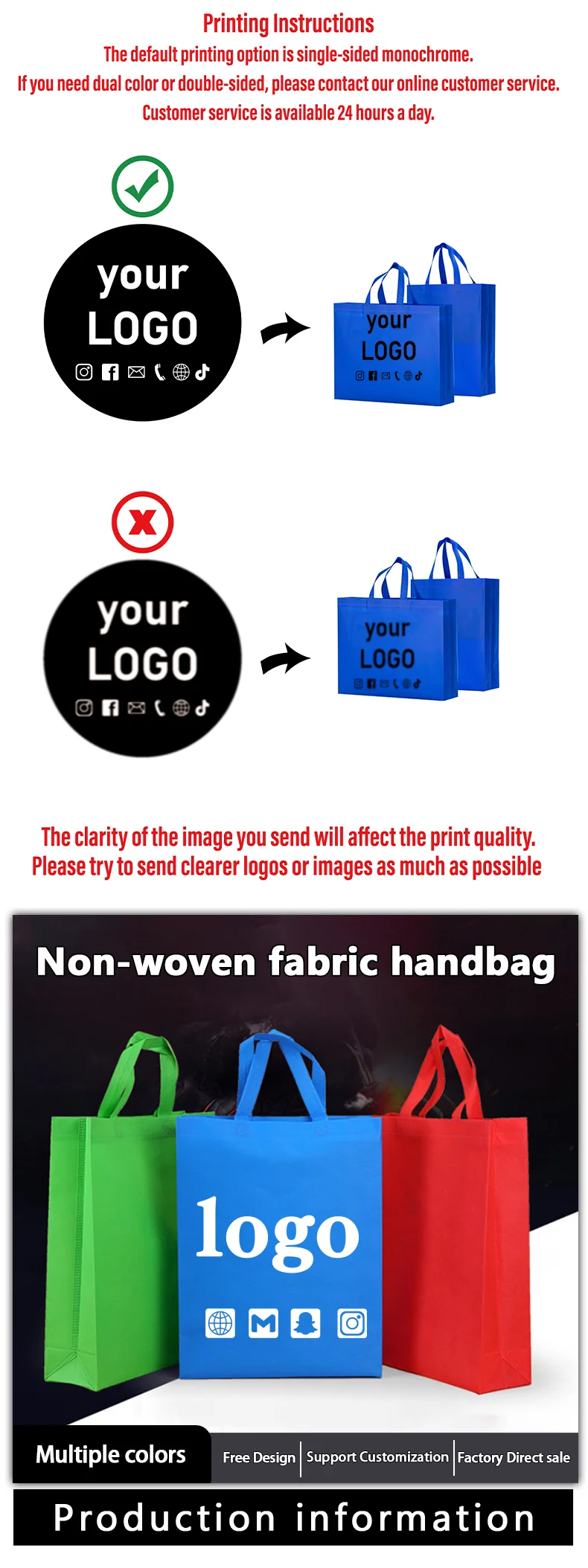 10 Stück Vliesstoff-Tragetaschen für Kleidung, Urlaubsgeschenke, Lebensmittelverpackungen im Einkaufszentrum, mit Logo individualisierbar – Detail 1