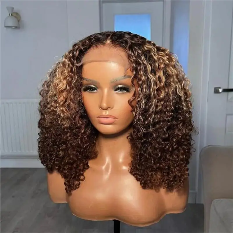 

Soft Ombre Brown Kinky Curly Long 180Density 26" Lace Front Wig For Black Women Babyhair Heat Resistant Preplucked GluelessDaily