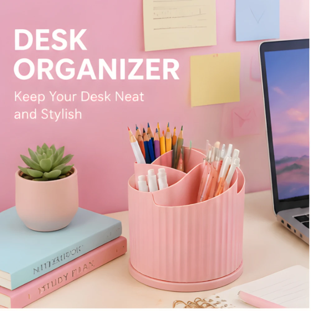 Desk Organizer 360° Rotating Pen Holder 5 Compartments Candy Color Storage Box for Kids Office School Home Back-to-School Gifts